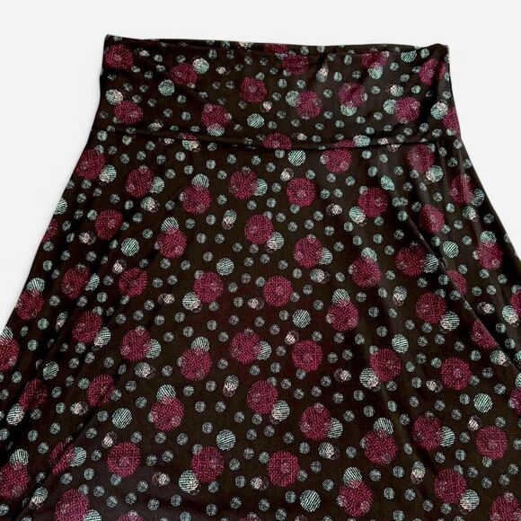 LulaRoe “Azure” Black Stretchy Bell Skirt with Purple and Teal Polka Dots - Picture 5 of 8